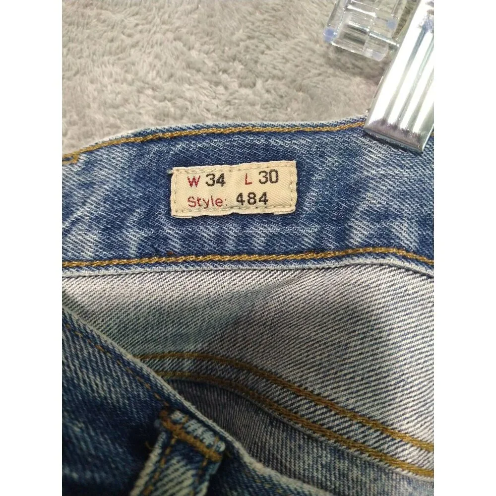 J Crew Jeans Mens 34x30 Blue Denim 484 Slim Fit Tapered Leg Mid Rise Distressed - Picture 8 of 11